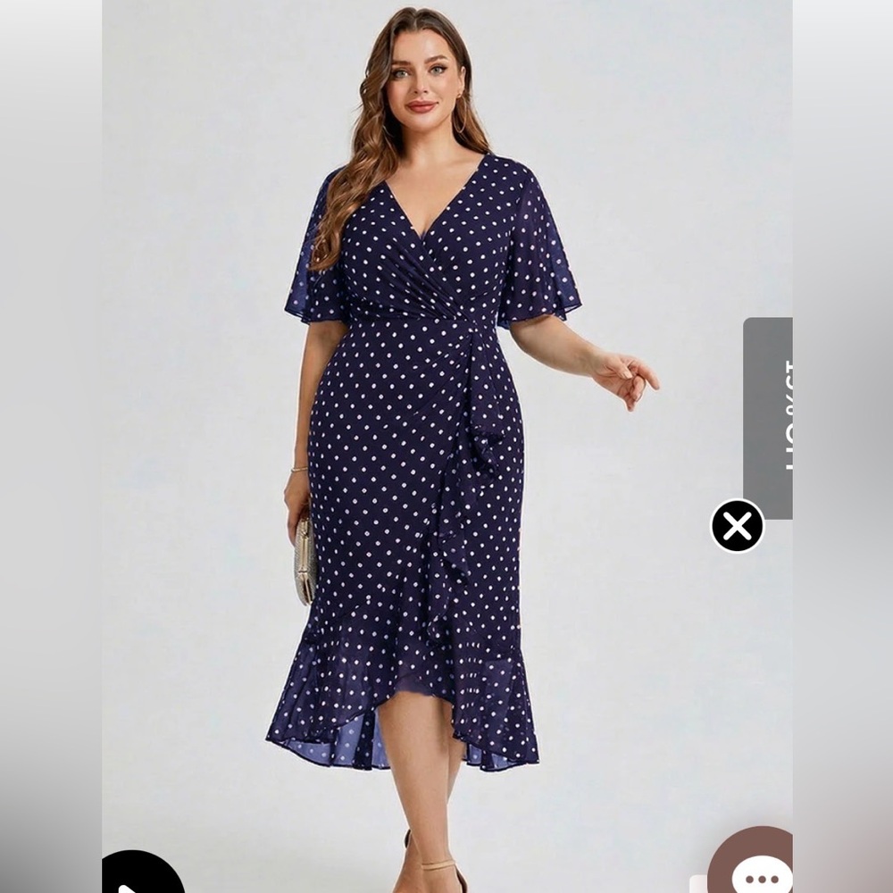 Navy Polka Dot Midi Wrap Dress